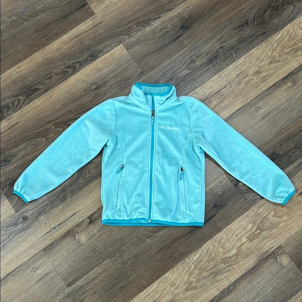 Columbia Light Blue/Turquoise Zip Fleece Jacket Girls XS 6/6X
